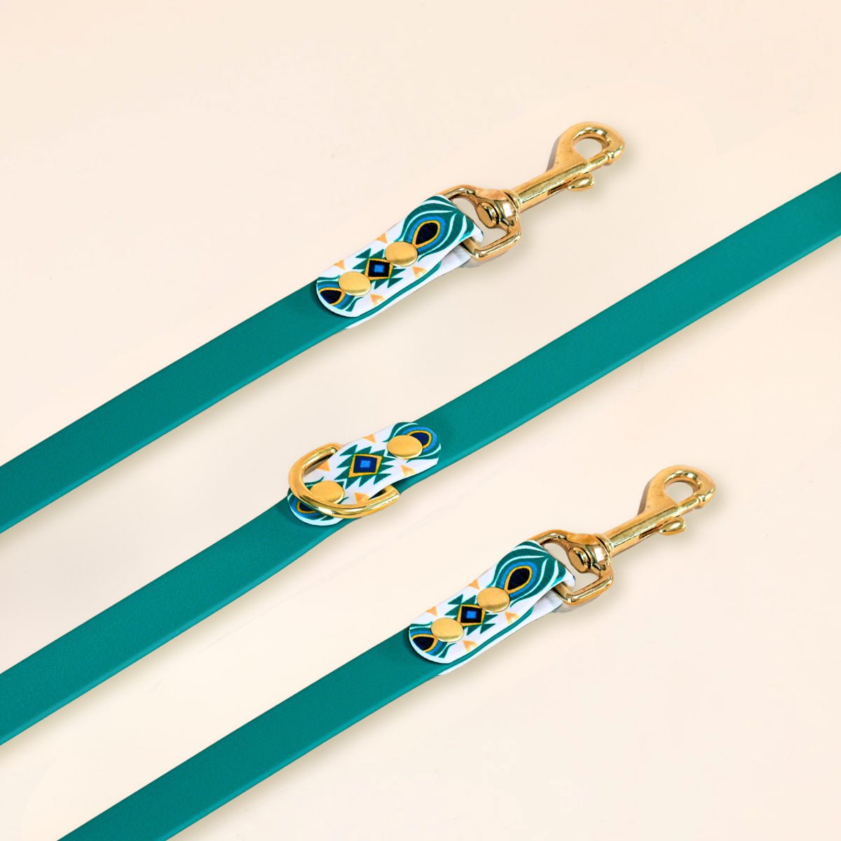 Laisse multi - positions - "Tulum" - Bleu paon - Fidèle Paris