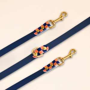 Laisse multi-positions  - "Damier" - Bleu nuit