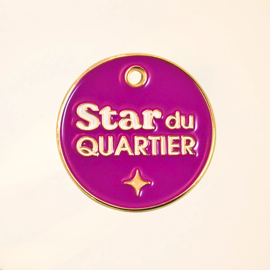 Médaille pour chien - Star du quartier -  Fuchsia