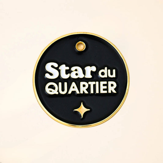 Médaille pour chien - Star du quartier - Noir - Fidèle Paris